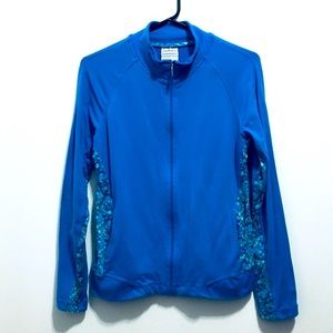 Passports Activewear Women’s Full Zipper Blue Lightweight Floral Print Jacket